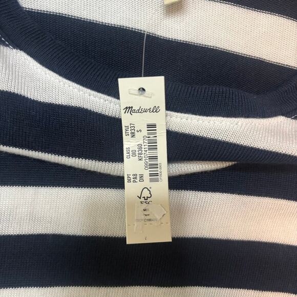 Madewell Navy White Stripe TENCEL Drop Shoulder Crop Tee Top S NWT - Picture 8 of 8